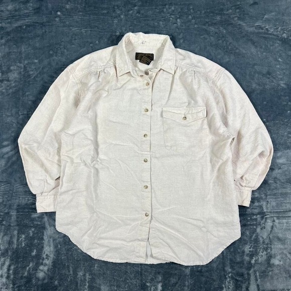 Y2K Eddie Bauer Tan Women's Button Up Long Sleeve Shirt - size medium women - Picture 1 of 6